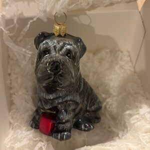 NEW Komozja Family Sharpei Puppy Grey Mouth Blown Glass Ornament Poland Xmas